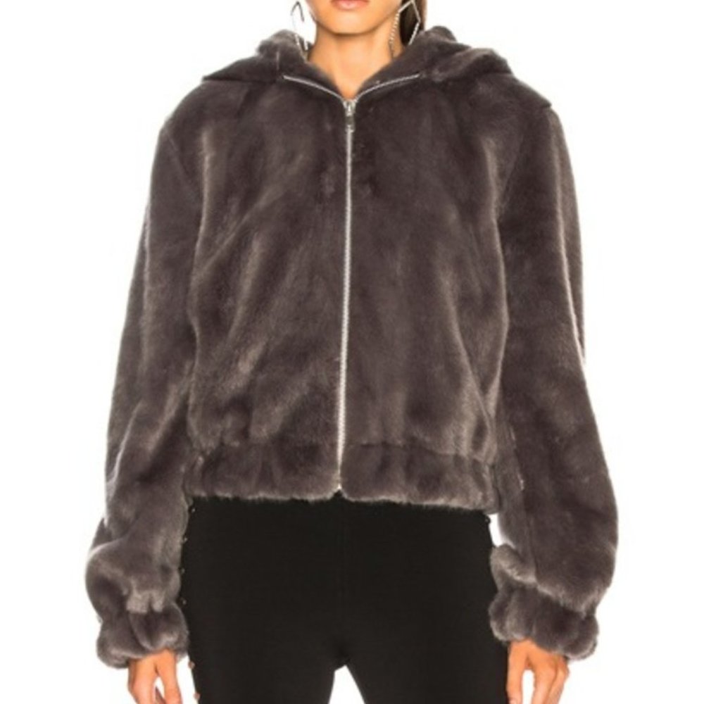 Helmut Lang Faux Fur hooded Bomber - Size XS